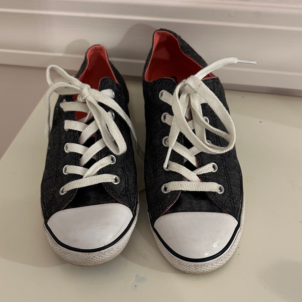Grey and white converse all stars with pink interior. worn only a few times